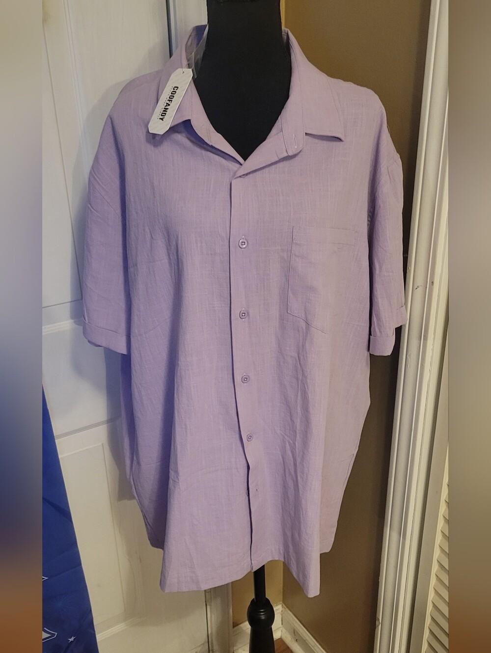 COOFANDY Men's Casual Linen Style Button Down Lavender Short Sleeve 2XL, NWT